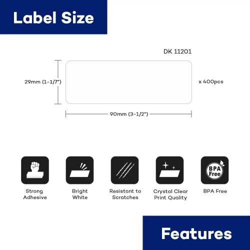 DK-11201 Compatible Brother Thermal Label 29mm x 90mm - 400 labels