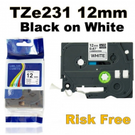Tze231 Brother Ptouch Label Tape 12mm Black on white compatible 